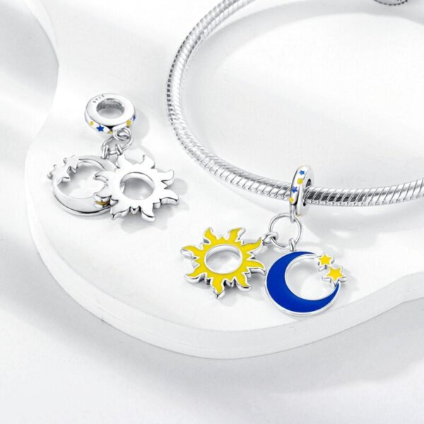 Charm pendentif lune, soleil et étoiles en argent - lumineux - Korell charms