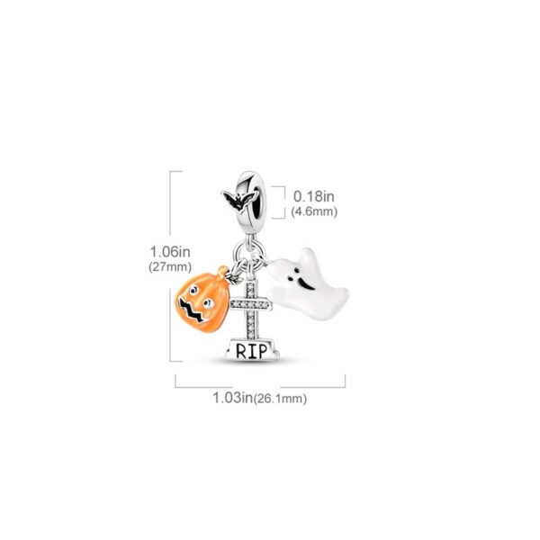 Charm pendentif triple Halloween citrouille, tombe et fantôme en argent - Korell charms