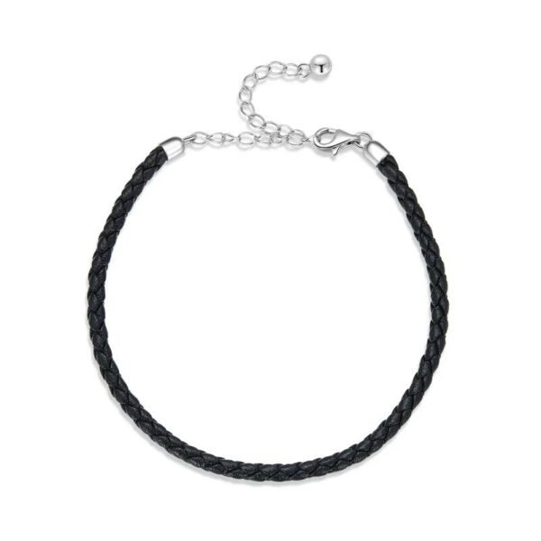 Bracelet Prestige en cuir tressé réglable en argent plaqué platine Noir - Korell charms