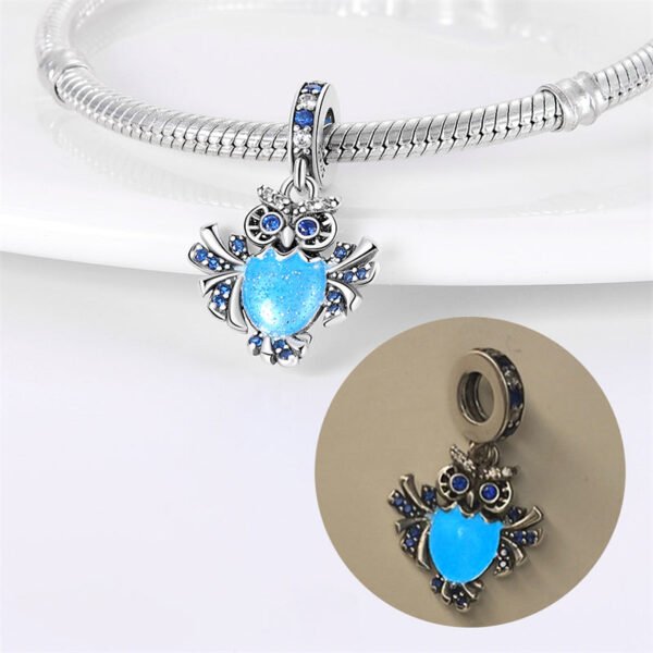 Charm pendentif hibou bleu en argent - lumineux - Korell charms