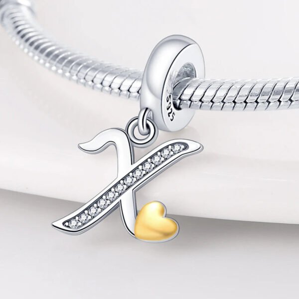 Charm pendentif alphabet lettre italique et cœur doré en argent - Korell charms