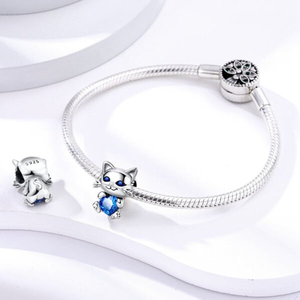 Charm chat et cœur bleu en argent - Korell charms