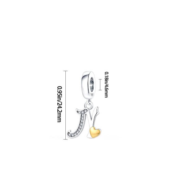 Charm pendentif alphabet lettre italique et cœur doré en argent - Korell charms