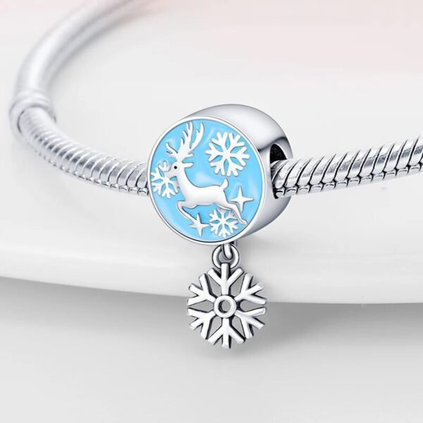 Charm rond renne et pendentif flocon bleu en argent - Korell charms