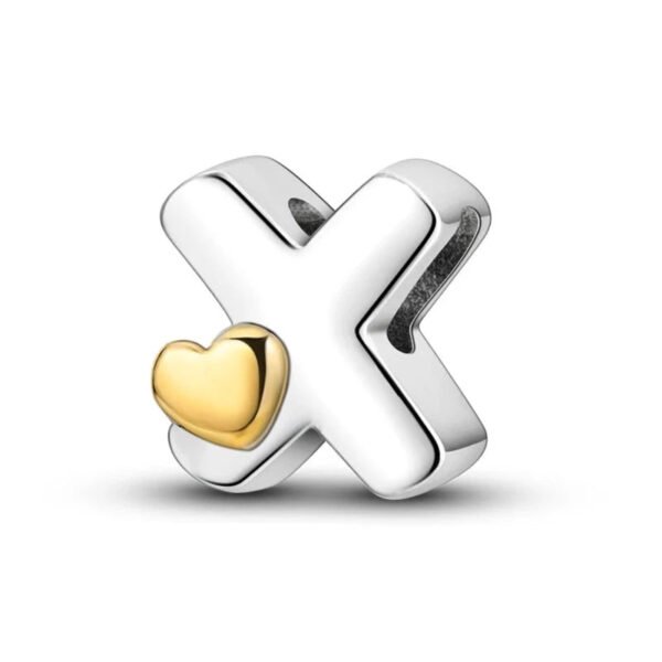 Charm alphabet lettre et cœur doré en argent Lettre X - Korell charms