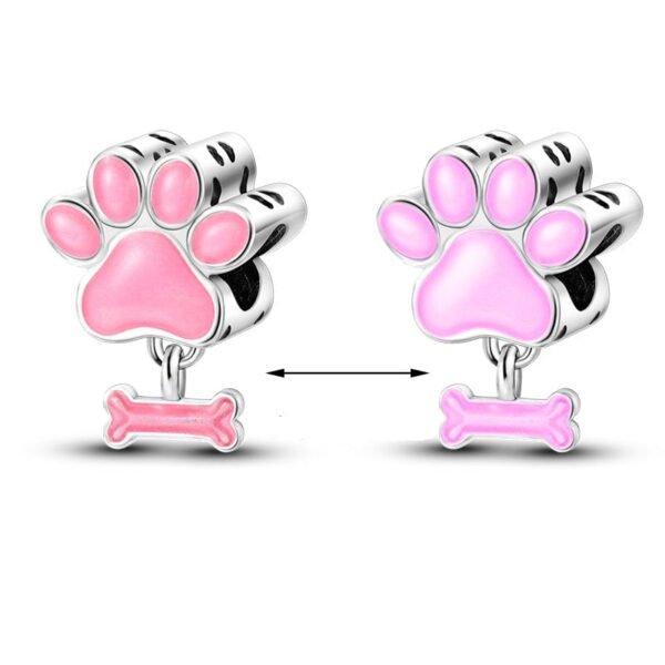 Charm empreinte de patte et os roses en argent - lumineux Default Title - Korell charms