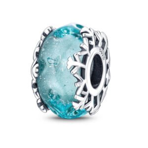 Charm séparateur Murano bleu flocons de neige en argent - Korell charms