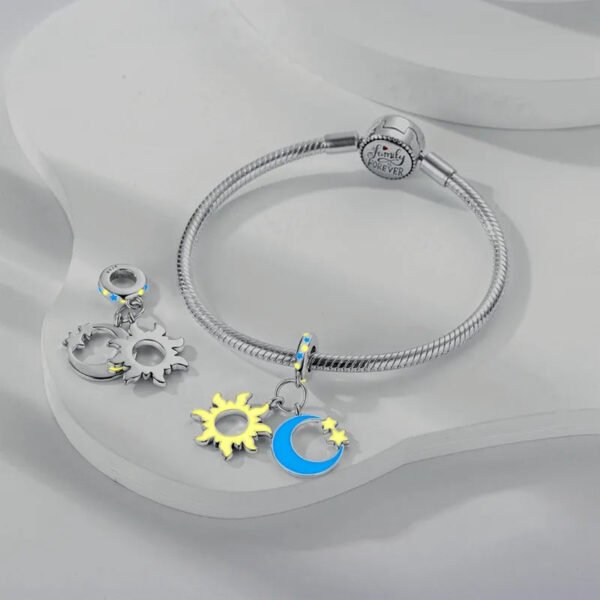 Charm pendentif lune, soleil et étoiles en argent - lumineux - Korell charms