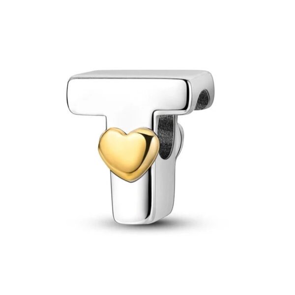 Charm alphabet lettre et cœur doré en argent Lettre T - Korell charms