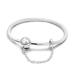 Bracelet pour charms boule lunes et étoiles avec chaîne de sécurité intégrée en argent - Korell charms