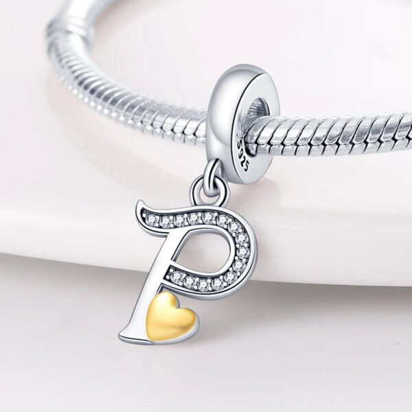 Charm pendentif alphabet lettre italique et cœur doré en argent - Korell charms