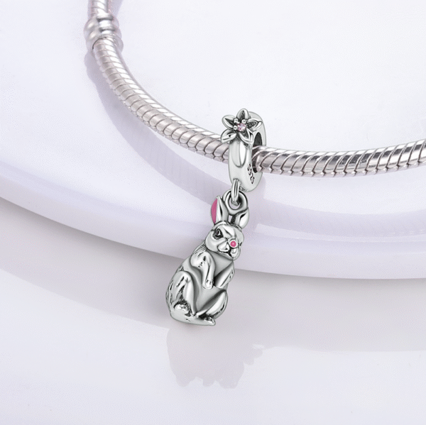 Charm pendentif lapin et fleur en argent - Korell charms