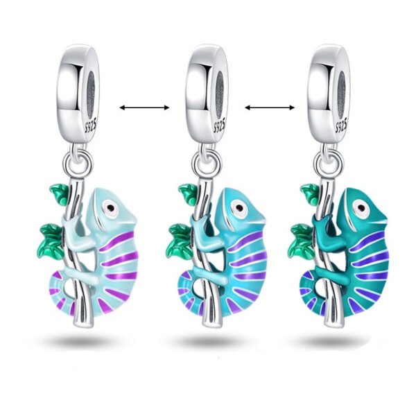 Charm pendentif caméléon sur branche et feuilles en argent - change de couleur Default Title - Korell charms
