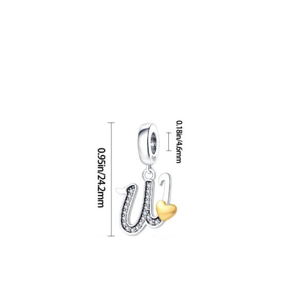 Charm pendentif alphabet lettre italique et cœur doré en argent - Korell charms