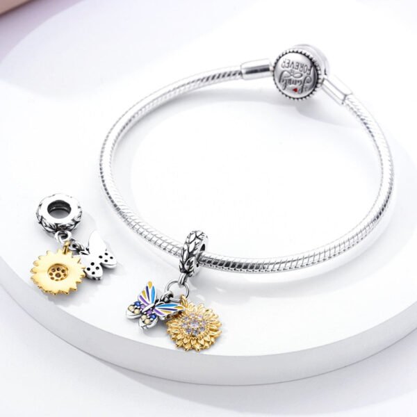 Charm pendentif double papillon et tournesol en argent - Korell charms