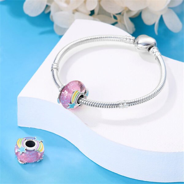 Charm séparateur Murano rose étoile filante en argent - Korell charms