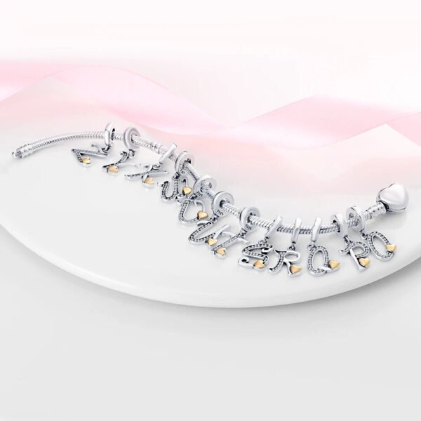 Charm pendentif alphabet lettre italique et cœur doré en argent - Korell charms