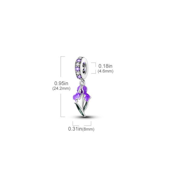 Charm pendentif fleur iris violet en argent - Korell charms