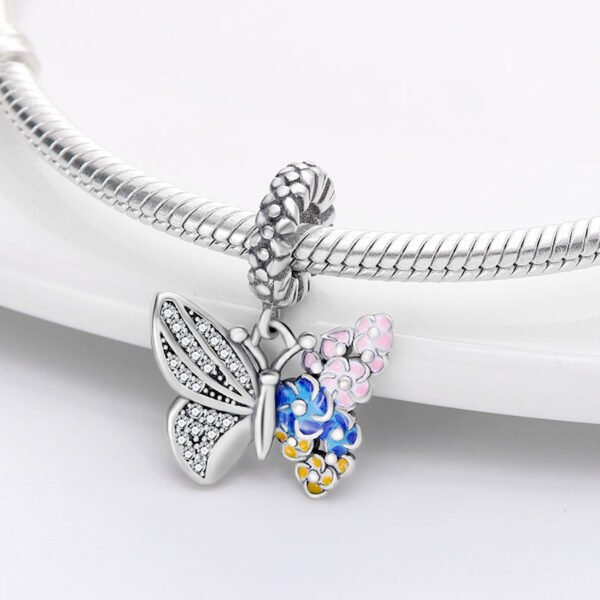 Charm pendentif papillon et fleurs en argent - Korell charms
