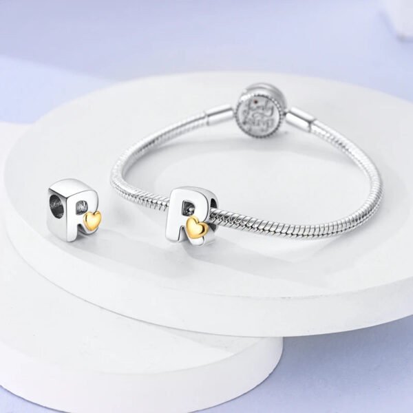 Charm alphabet lettre et cœur doré en argent - Korell charms