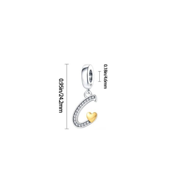 Charm pendentif alphabet lettre italique et cœur doré en argent - Korell charms