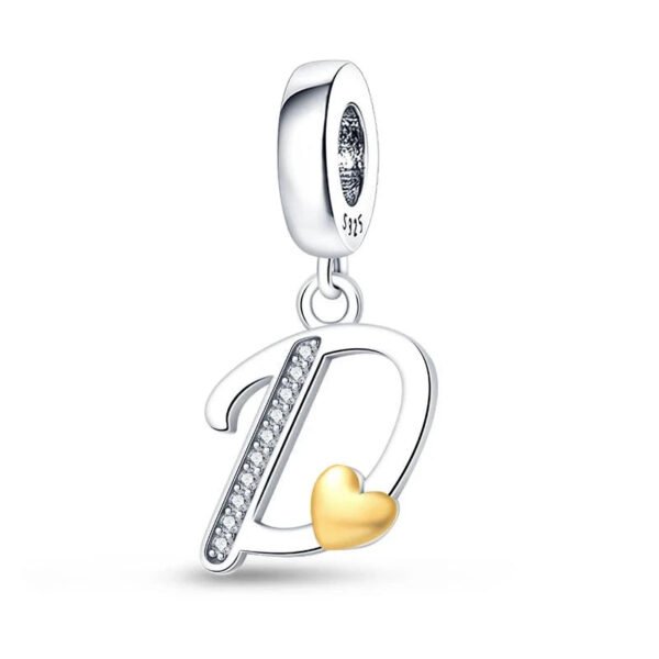 Charm pendentif alphabet lettre italique et cœur doré en argent Lettre D - Korell charms