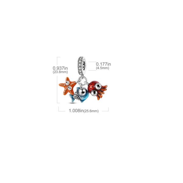 Charm pendentif triple pieuvre étoile de mer poisson en argent - Korell charms