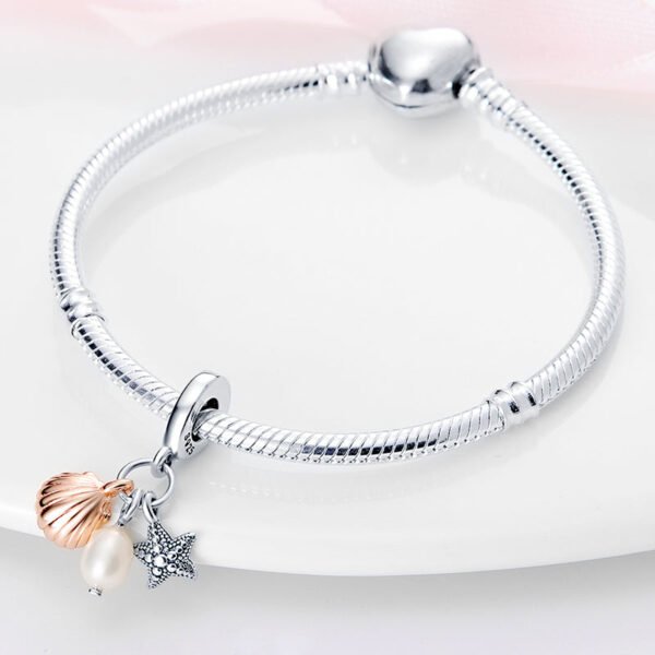 Charm pendentif triple perle étoile de mer et coquillage doré en argent - Korell charms