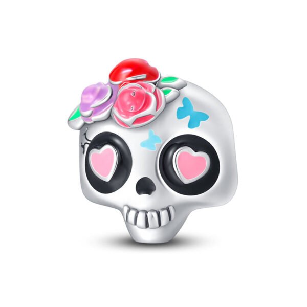 Charm Halloween crâne et fleurs en argent - Korell charms