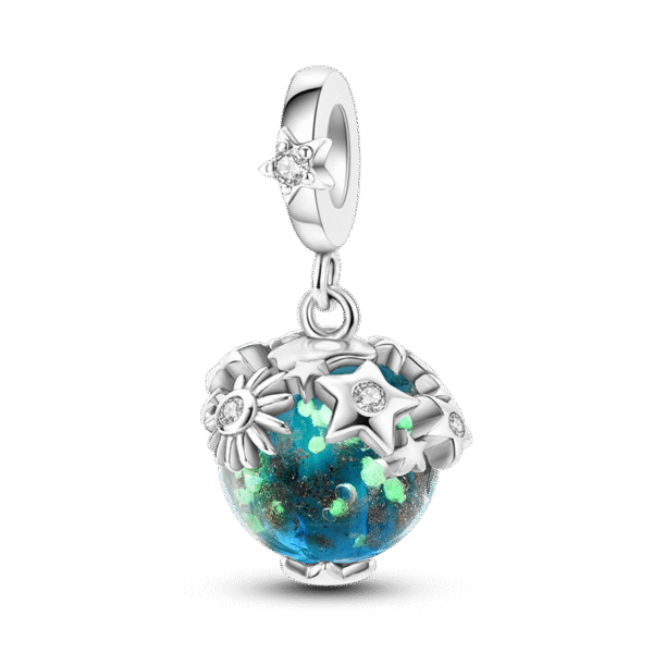 Charm pendentif boule de neige et étoiles en argent - lumineux - Korell charms