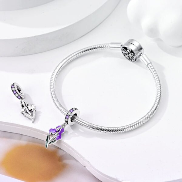 Charm pendentif fleur iris violet en argent - Korell charms