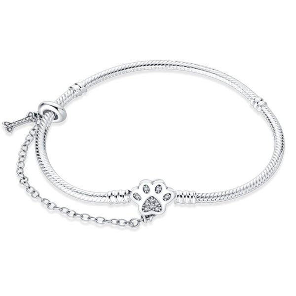 Bracelet pour charms empreinte de chien et os avec chaîne de sécurité intégrée en argent - Korell charms
