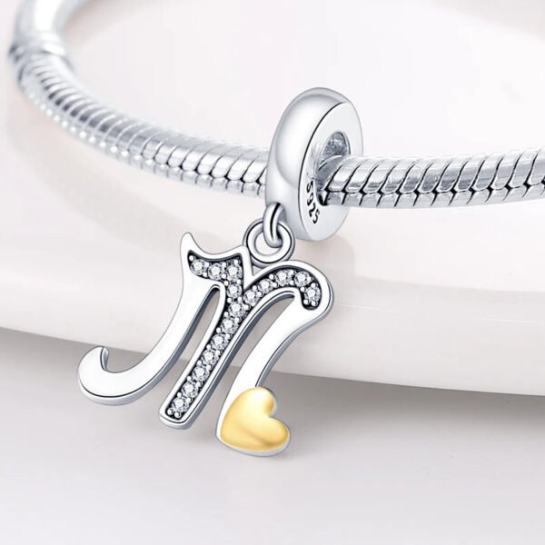 Charm pendentif alphabet lettre italique et cœur doré en argent - Korell charms