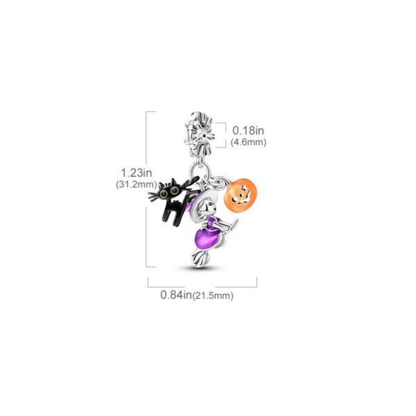 Charm pendentif triple Halloween chat noir, sorcière et citrouille en argent - lumineux - Korell charms