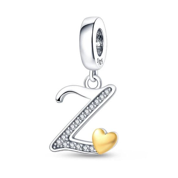 Charm pendentif alphabet lettre italique et cœur doré en argent Lettre Z - Korell charms