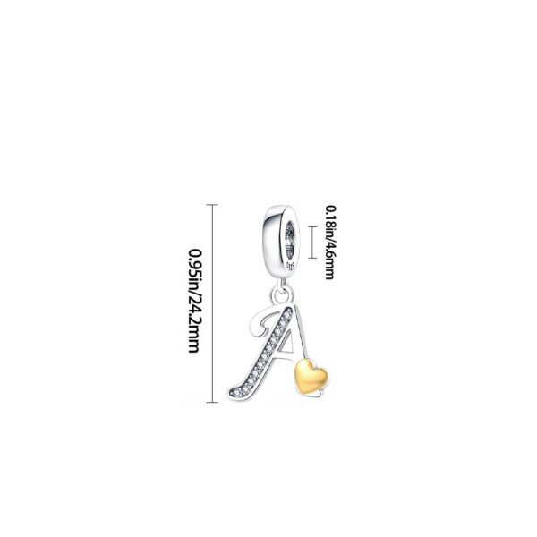 Charm pendentif alphabet lettre italique et cœur doré en argent - Korell charms