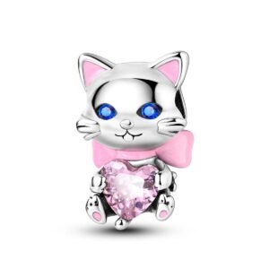 Charm chatte et cœur rose en argent - Korell charms