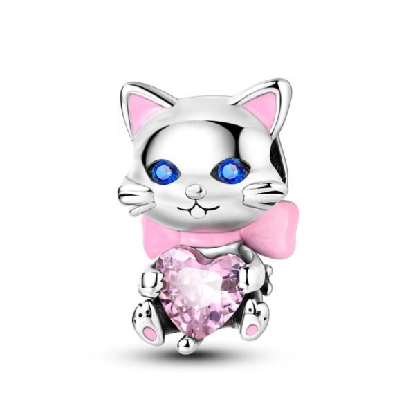Charm chatte et cœur rose en argent - Korell charms
