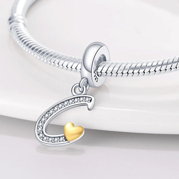 Charm pendentif alphabet lettre italique et cœur doré en argent - Korell charms