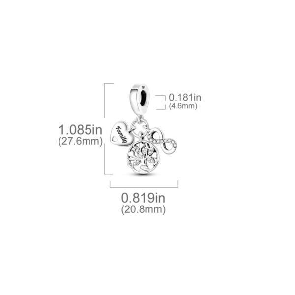 Charm pendentif triple arbre de vie, cœur famille et signe infini en argent - Korell charms
