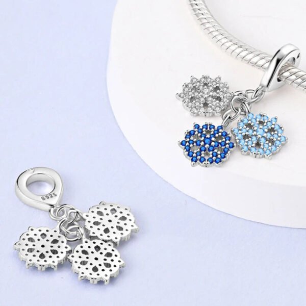 Charm pendentif triple flocons de neige bleus en argent - Korell charms