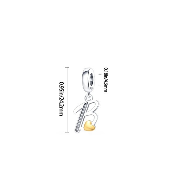 Charm pendentif alphabet lettre italique et cœur doré en argent - Korell charms