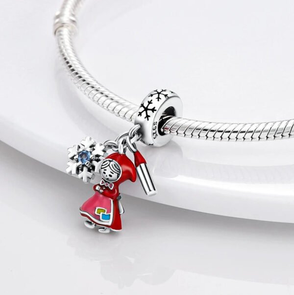 Charm pendentif triple petite fille aux allumettes et flocon en argent - Korell charms
