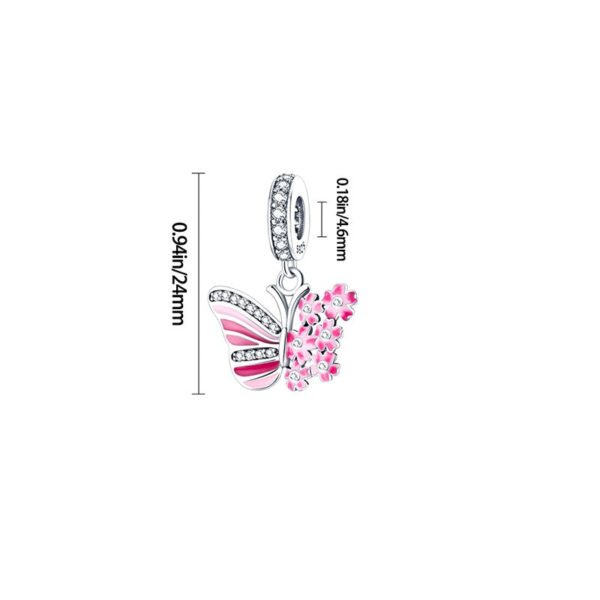 Charm pendentif papillon rose et fleurs en argent - Korell charms