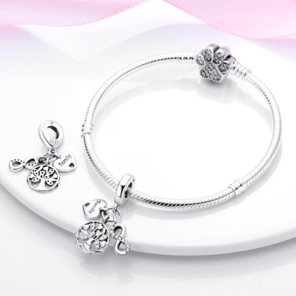 Charm pendentif triple arbre de vie, cœur famille et signe infini en argent - Korell charms