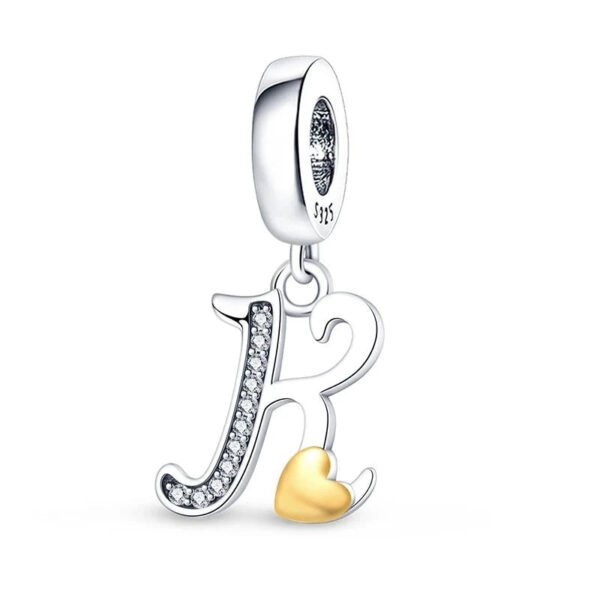 Charm pendentif alphabet lettre italique et cœur doré en argent Lettre K - Korell charms