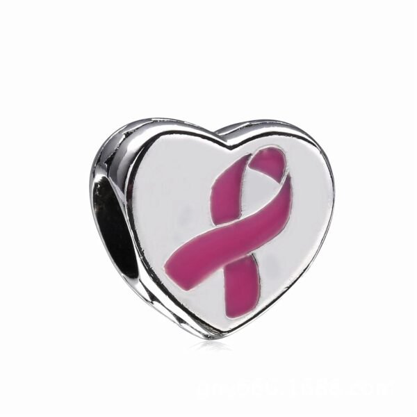 Charm octobre rose cœur ruban rose en argent Default Title - Korell charms