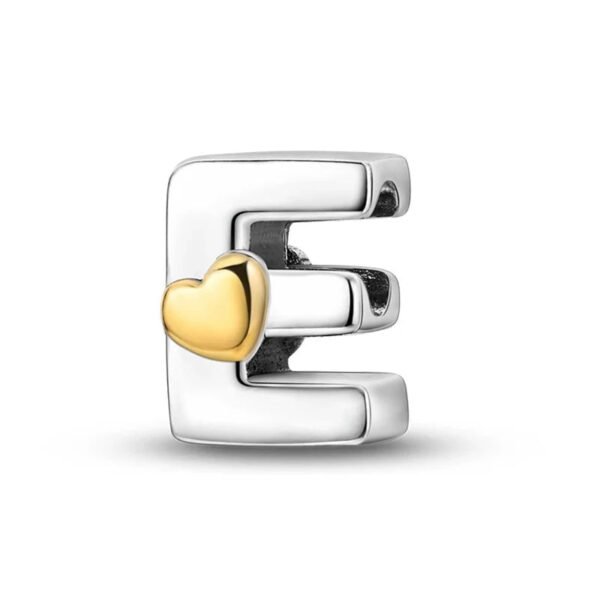 Charm alphabet lettre et cœur doré en argent Lettre E - Korell charms
