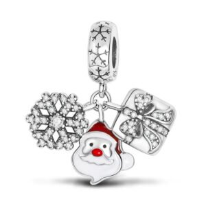 Charm pendentif triple Père Noël, flocon et cadeau en argent Default Title - Korell charms