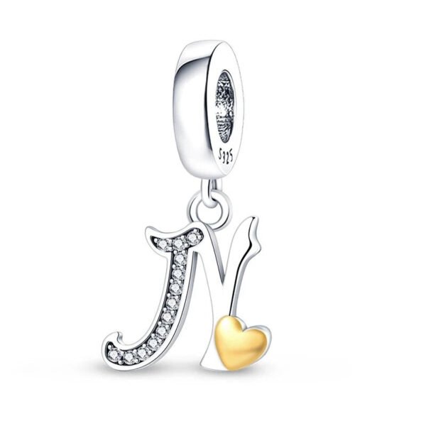 Charm pendentif alphabet lettre italique et cœur doré en argent Lettre N - Korell charms